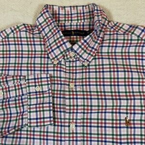 Ralph Lauren Mens Size XL Button‎ Down Shirt Plaid Checkered Flesh Pony